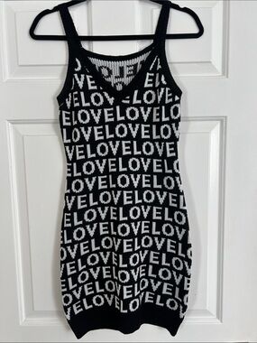 SHEIN Black & White 'LOVE' Knit Mini Dress
